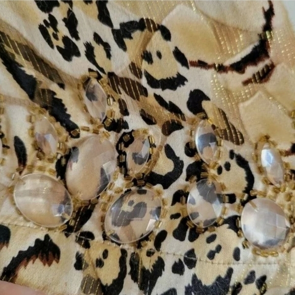 cache Lux Semi Sheer Animal Print Silk Blend Jeweled 3/4 Sleeve Blouse Size: S - Picture 7 of 8
